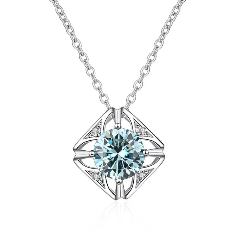 JoyceJelly Pure S925 Sterling Silver Necklace For Women 1ct VVS Moissanite Diamond Jewelry Classic Square Pendant Clavicle Chain - Tara's Tiny Treasures