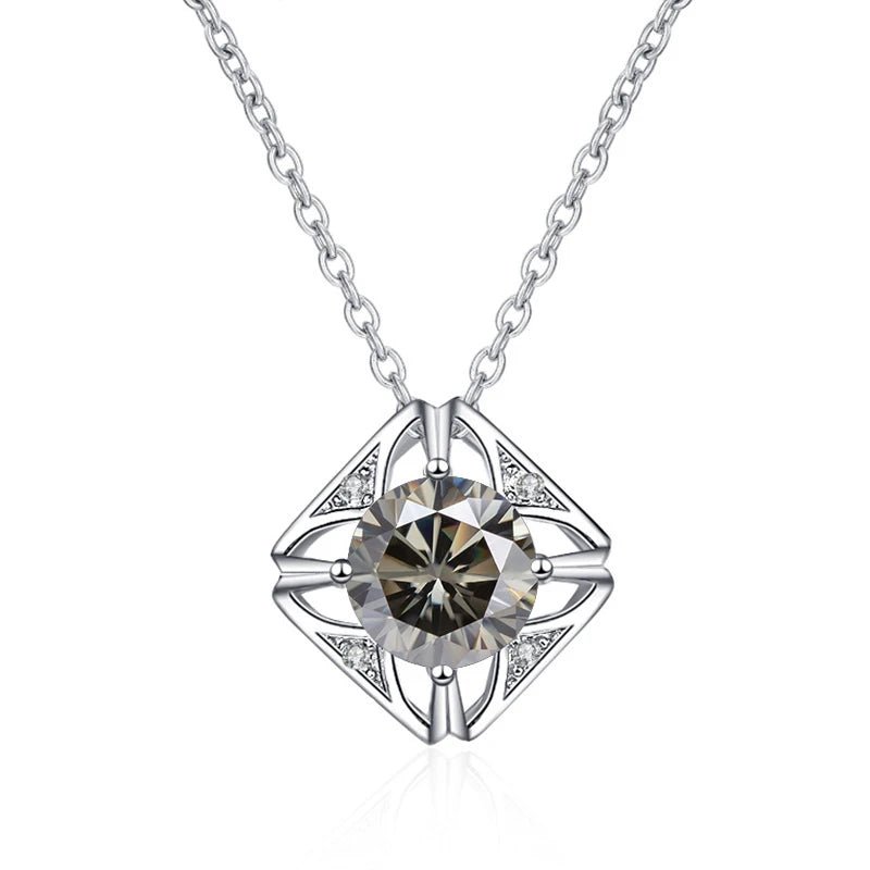 JoyceJelly Pure S925 Sterling Silver Necklace For Women 1ct VVS Moissanite Diamond Jewelry Classic Square Pendant Clavicle Chain - Tara's Tiny Treasures