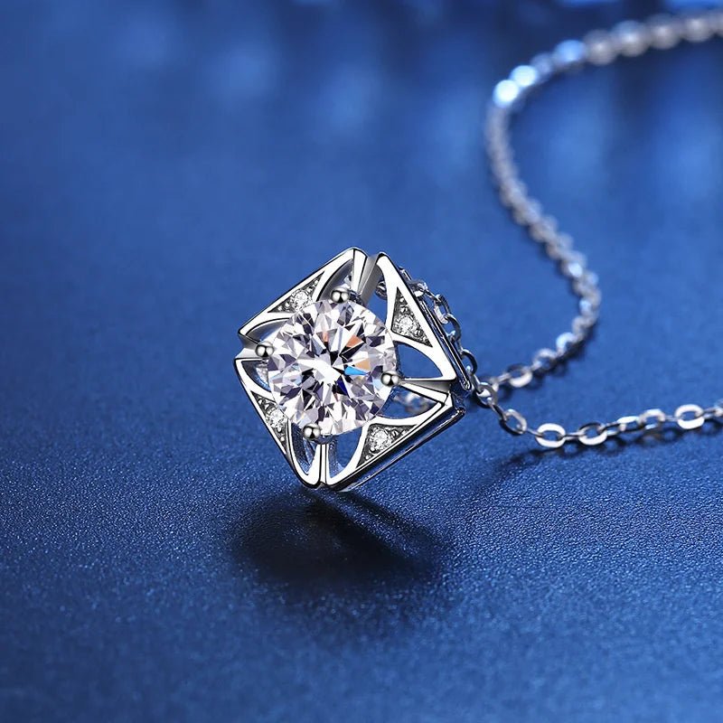 JoyceJelly Pure S925 Sterling Silver Necklace For Women 1ct VVS Moissanite Diamond Jewelry Classic Square Pendant Clavicle Chain - Tara's Tiny Treasures