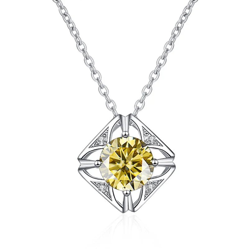 JoyceJelly Pure S925 Sterling Silver Necklace For Women 1ct VVS Moissanite Diamond Jewelry Classic Square Pendant Clavicle Chain - Tara's Tiny Treasures