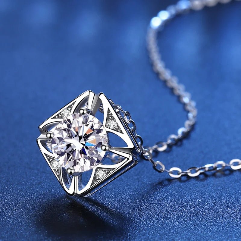 JoyceJelly Pure S925 Sterling Silver Necklace For Women 1ct VVS Moissanite Diamond Jewelry Classic Square Pendant Clavicle Chain - Tara's Tiny Treasures