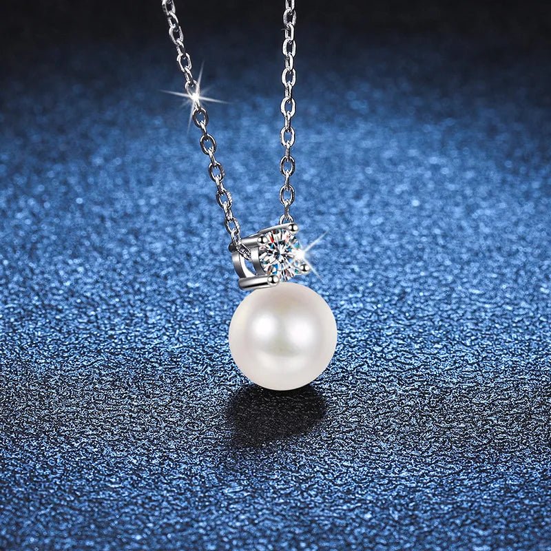 JoyceJelly S925 Sterling Silver 0.3ct D-color Moissanite Necklace 8mm Pearl Pendant Chain Women's Moissanite Diamond Jewelry - Tara's Tiny Treasures