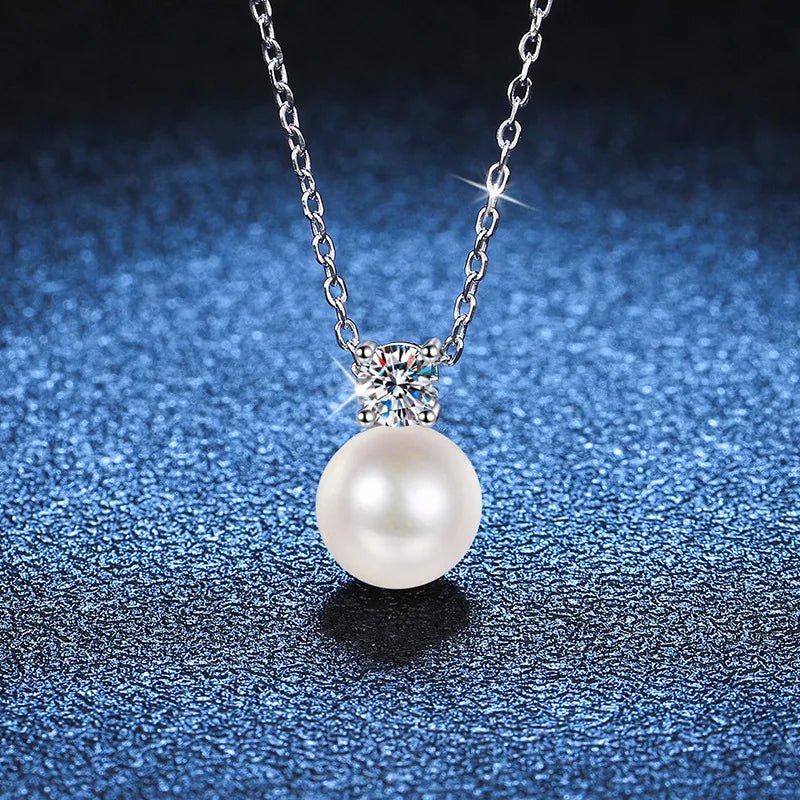 JoyceJelly S925 Sterling Silver 0.3ct D-color Moissanite Necklace 8mm Pearl Pendant Chain Women's Moissanite Diamond Jewelry - Tara's Tiny Treasures