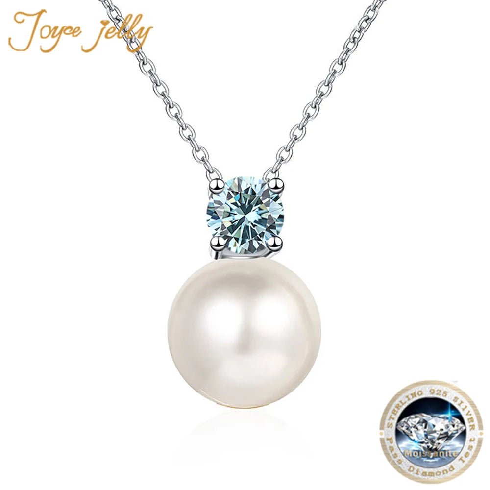 JoyceJelly S925 Sterling Silver 0.3ct D-color Moissanite Necklace 8mm Pearl Pendant Chain Women's Moissanite Diamond Jewelry - Tara's Tiny Treasures