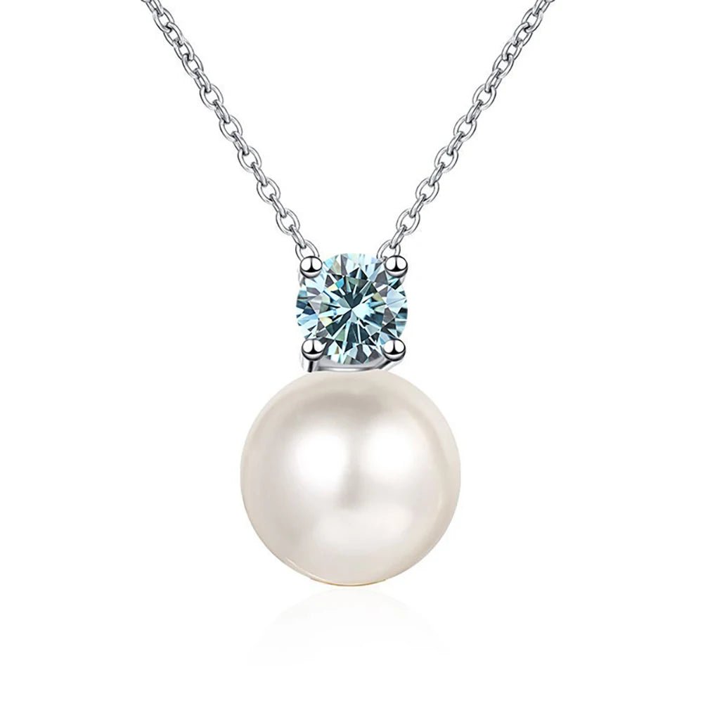 JoyceJelly S925 Sterling Silver 0.3ct D-color Moissanite Necklace 8mm Pearl Pendant Chain Women's Moissanite Diamond Jewelry - Tara's Tiny Treasures