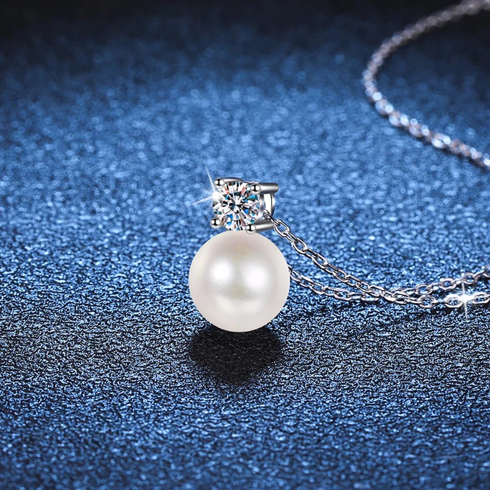 JoyceJelly S925 Sterling Silver 0.3ct D-color Moissanite Necklace 8mm Pearl Pendant Chain Women's Moissanite Diamond Jewelry - Tara's Tiny Treasures