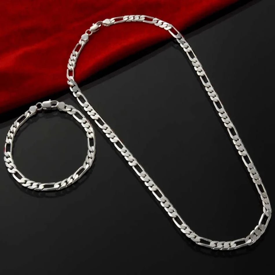 KCRLP Noble New 925 Sterling Silver 4MM Chain for Men Women Bracelet Necklace Jewelry Set Lady Christma Gifts Charms Wedding - Tara's Tiny Treasures