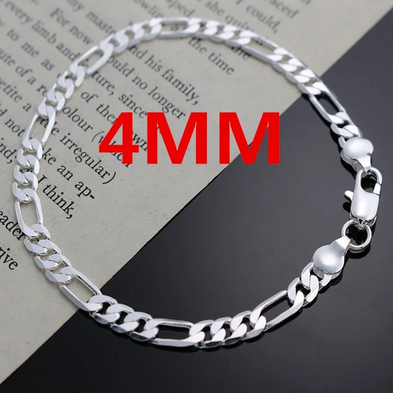 KCRLP Noble New 925 Sterling Silver 4MM Chain for Men Women Bracelet Necklace Jewelry Set Lady Christma Gifts Charms Wedding - Tara's Tiny Treasures