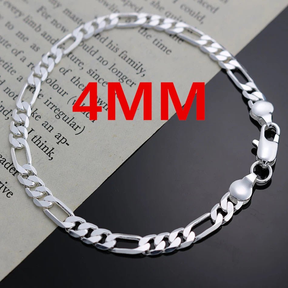 KCRLP Noble New 925 Sterling Silver 4MM Chain for Men Women Bracelet Necklace Jewelry Set Lady Christma Gifts Charms Wedding - Tara's Tiny Treasures
