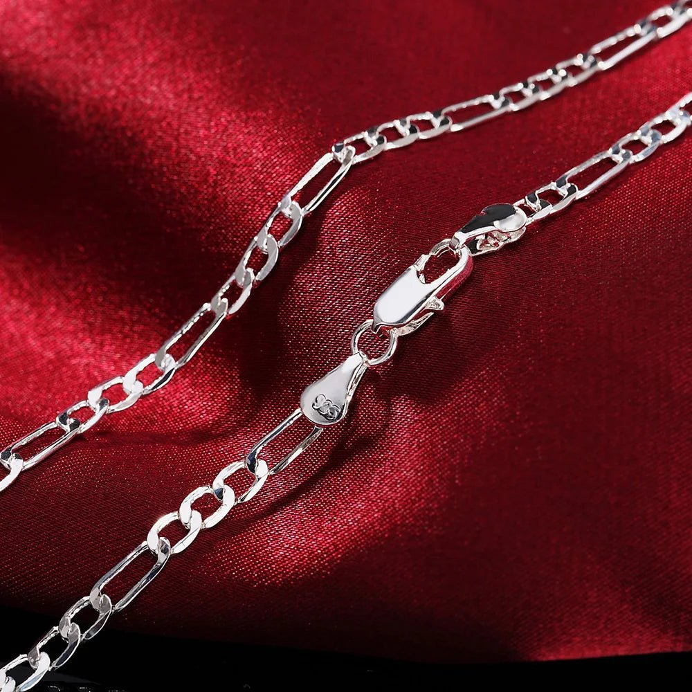 KCRLP Noble New 925 Sterling Silver 4MM Chain for Men Women Bracelet Necklace Jewelry Set Lady Christma Gifts Charms Wedding - Tara's Tiny Treasures