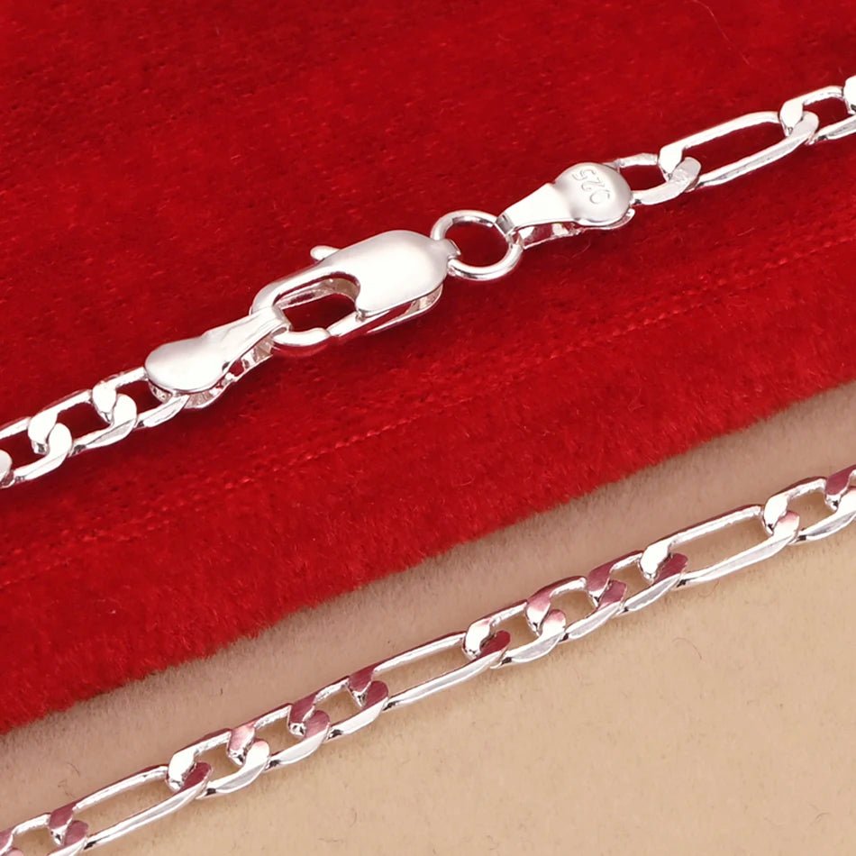 KCRLP Noble New 925 Sterling Silver 4MM Chain for Men Women Bracelet Necklace Jewelry Set Lady Christma Gifts Charms Wedding - Tara's Tiny Treasures