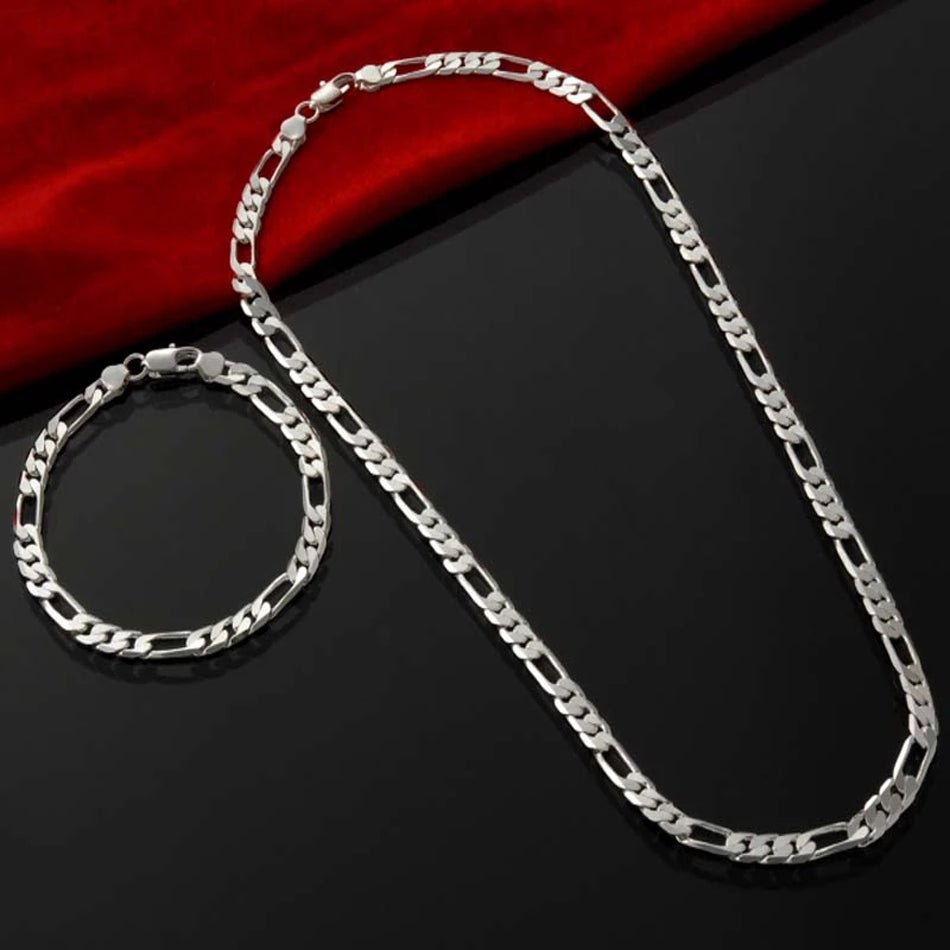KCRLP Noble New 925 Sterling Silver 4MM Chain for Men Women Bracelet Necklace Jewelry Set Lady Christma Gifts Charms Wedding - Tara's Tiny Treasures