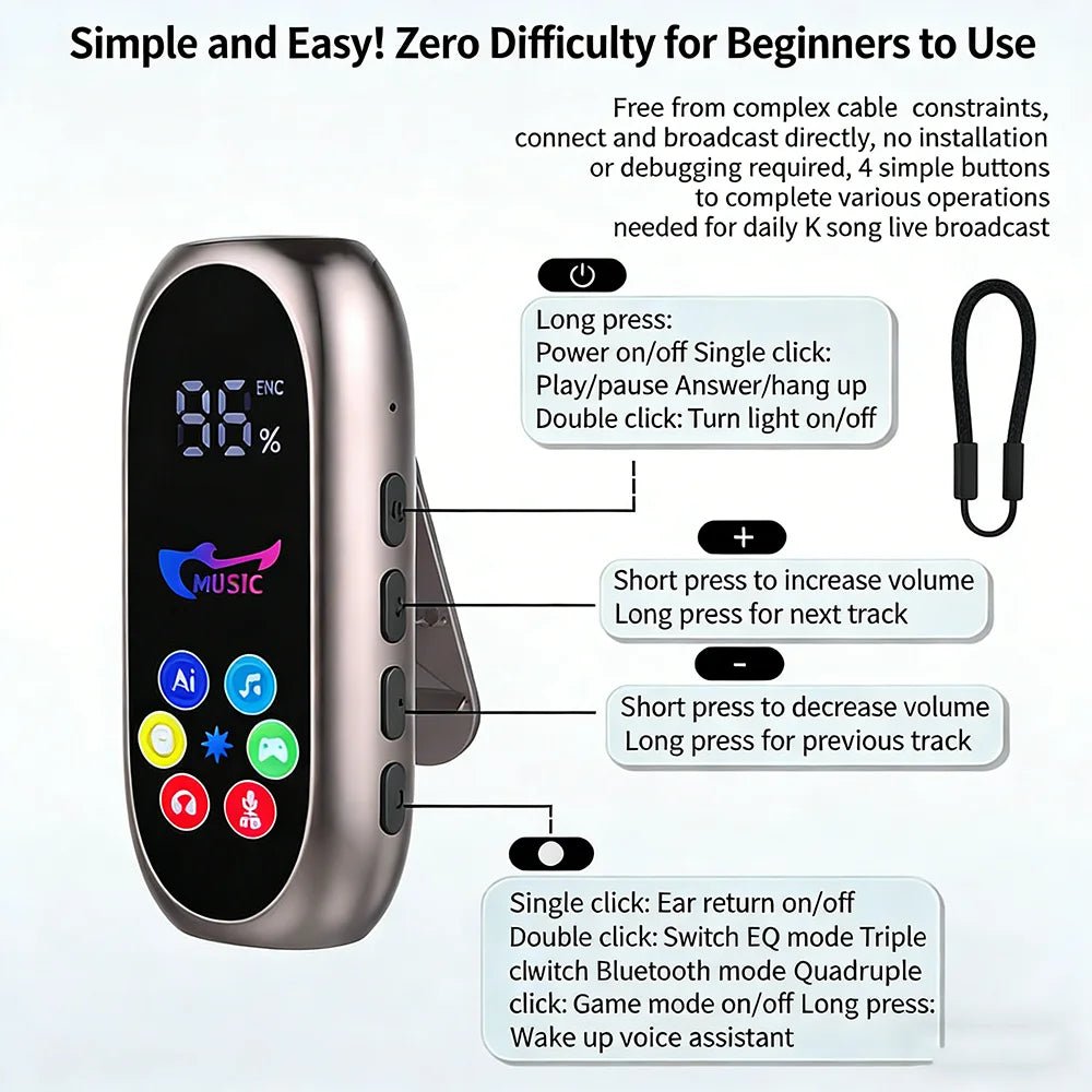 KEBIDUMEI Clip-on Earphones Bluetooth 5.4 Headphones Gaming Headsets TWS Wireless Earbuds Support TF Card K Song Monitor Mode - Tara's Tiny Treasures