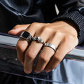 KunJoe Men's Stainless Steel 3pcs/set Square Oil Drip Ring Sets Gothic Punk Silver Color Metal Rings Halloween Party Jewelry - Tara's Tiny Treasures
