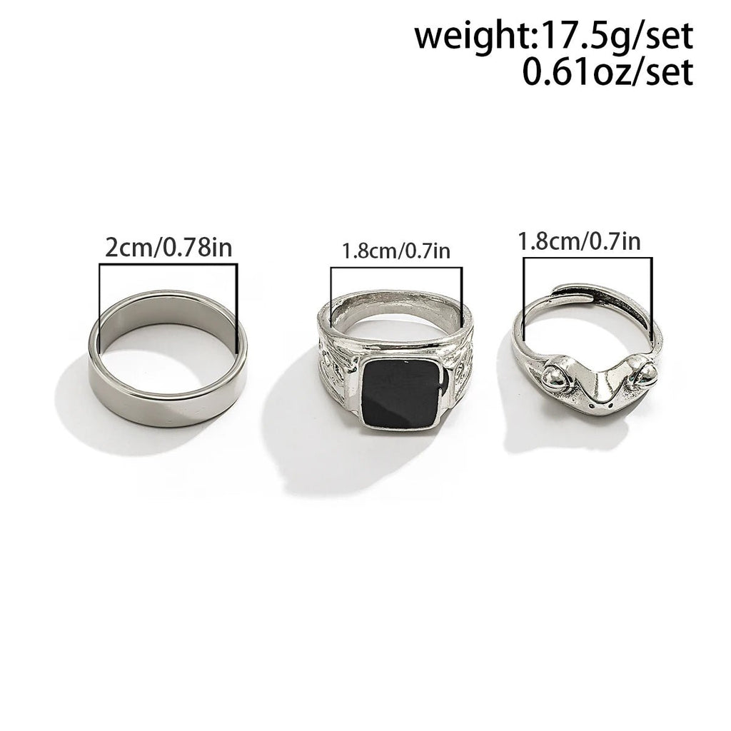 KunJoe Men's Stainless Steel 3pcs/set Square Oil Drip Ring Sets Gothic Punk Silver Color Metal Rings Halloween Party Jewelry - Tara's Tiny Treasures