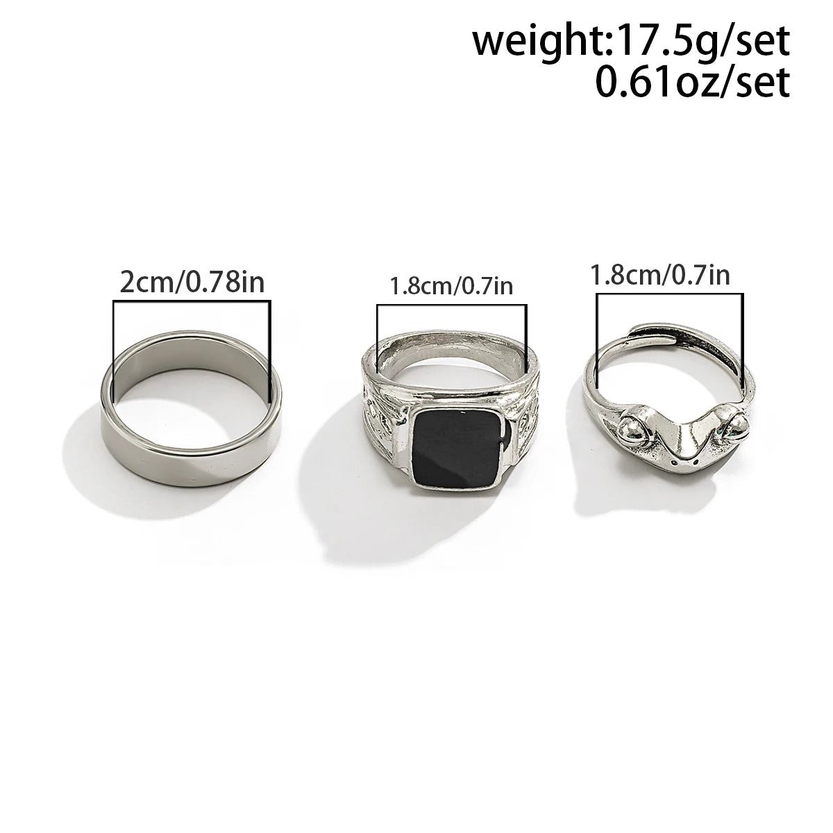 KunJoe Men's Stainless Steel 3pcs/set Square Oil Drip Ring Sets Gothic Punk Silver Color Metal Rings Halloween Party Jewelry - Tara's Tiny Treasures