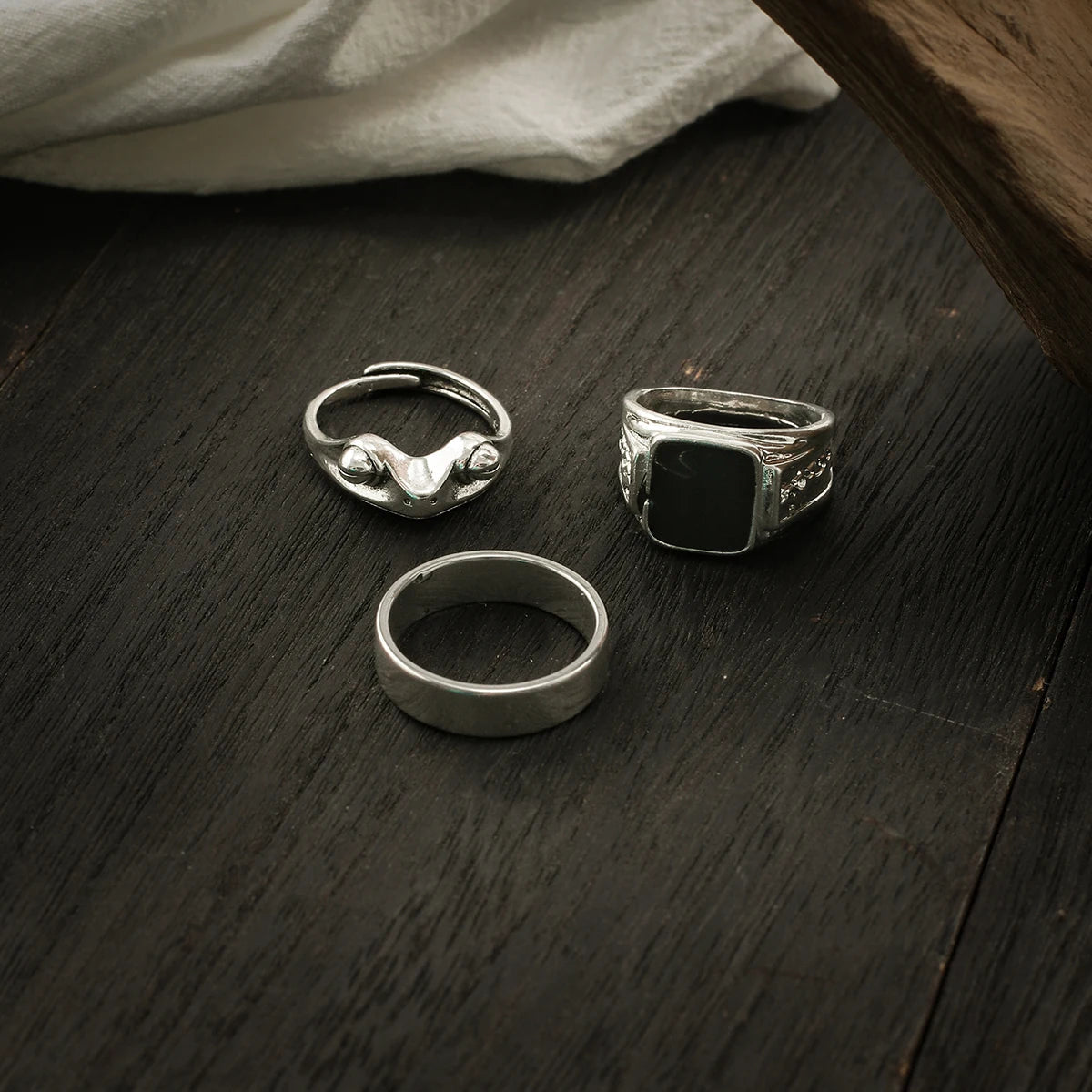 KunJoe Men's Stainless Steel 3pcs/set Square Oil Drip Ring Sets Gothic Punk Silver Color Metal Rings Halloween Party Jewelry - Tara's Tiny Treasures