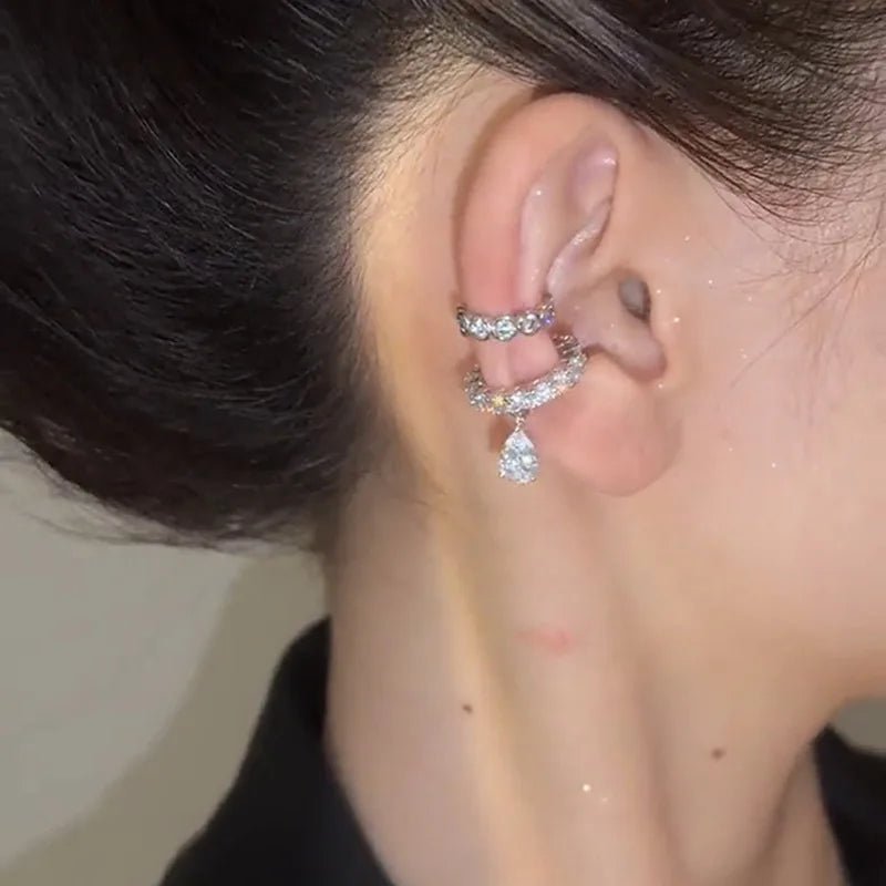 LATS Copper Inlaid with Zirconia Clip Earrings for Women Silver Plated Cross Snowflake Without Piercing Ear Cuff Girl Jewelry - Tara's Tiny Treasures