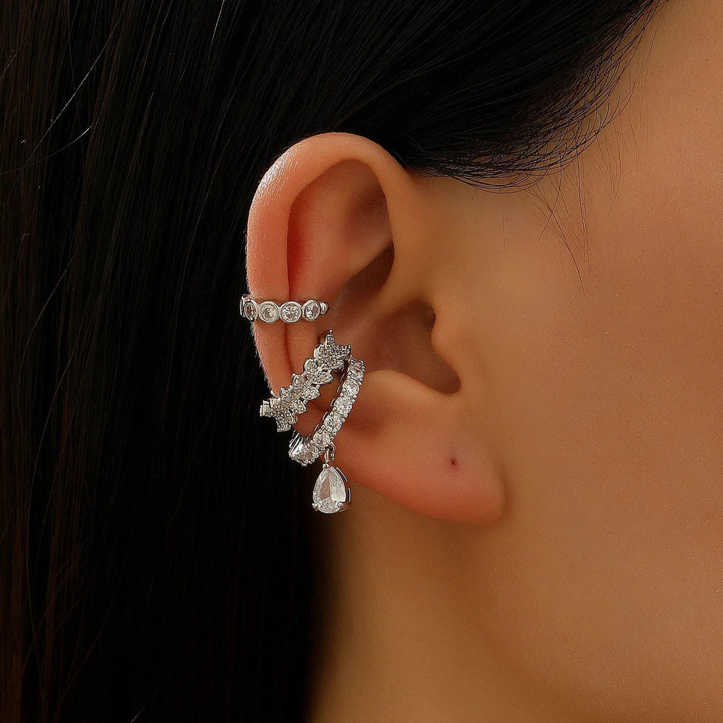 LATS Copper Inlaid with Zirconia Clip Earrings for Women Silver Plated Cross Snowflake Without Piercing Ear Cuff Girl Jewelry - Tara's Tiny Treasures