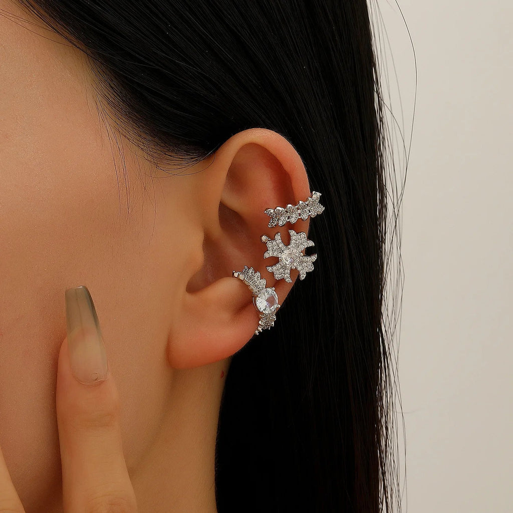 LATS Copper Inlaid with Zirconia Clip Earrings for Women Silver Plated Cross Snowflake Without Piercing Ear Cuff Girl Jewelry - Tara's Tiny Treasures