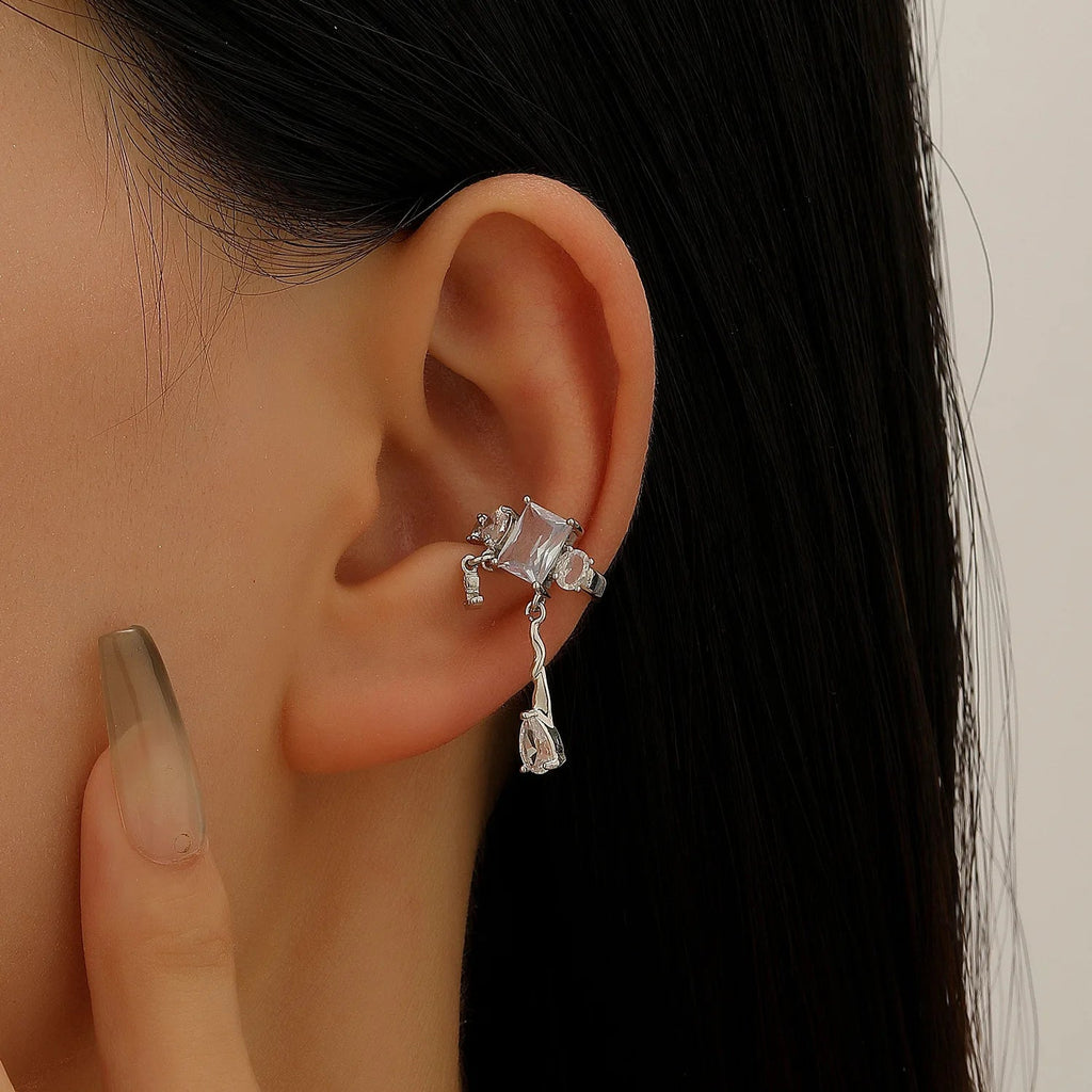 LATS Copper Inlaid with Zirconia Clip Earrings for Women Silver Plated Cross Snowflake Without Piercing Ear Cuff Girl Jewelry - Tara's Tiny Treasures