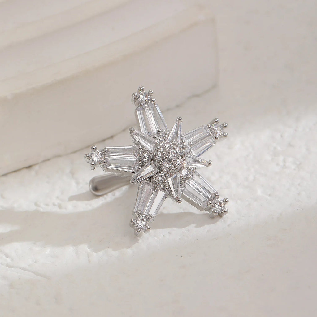 LATS Copper Inlaid with Zirconia Clip Earrings for Women Silver Plated Cross Snowflake Without Piercing Ear Cuff Girl Jewelry - Tara's Tiny Treasures