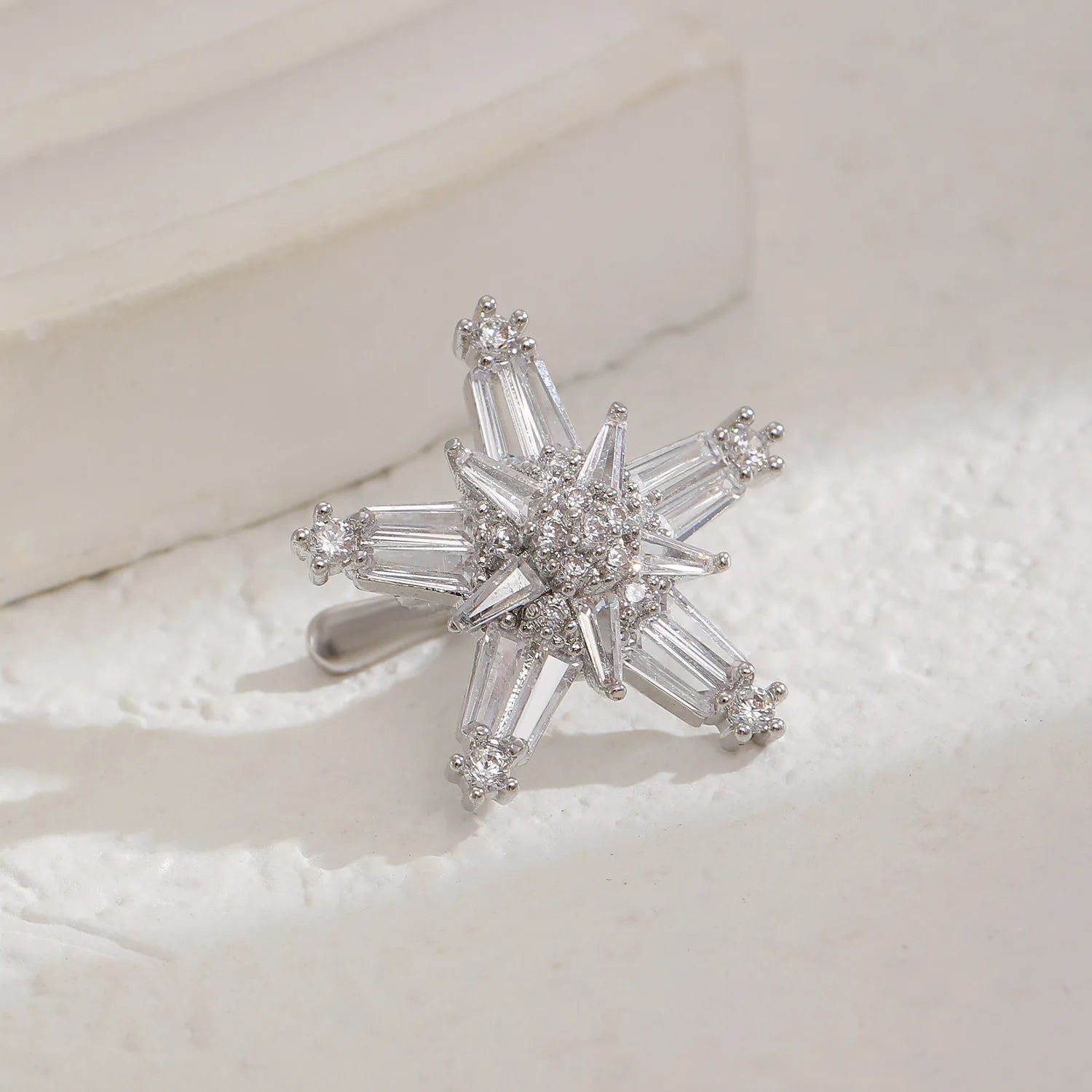 LATS Copper Inlaid with Zirconia Clip Earrings for Women Silver Plated Cross Snowflake Without Piercing Ear Cuff Girl Jewelry - Tara's Tiny Treasures