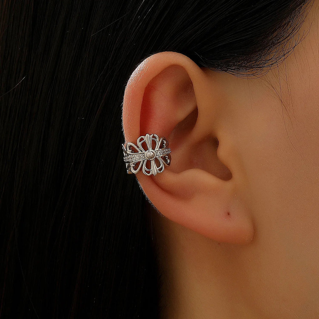 LATS Copper Inlaid with Zirconia Clip Earrings for Women Silver Plated Cross Snowflake Without Piercing Ear Cuff Girl Jewelry - Tara's Tiny Treasures