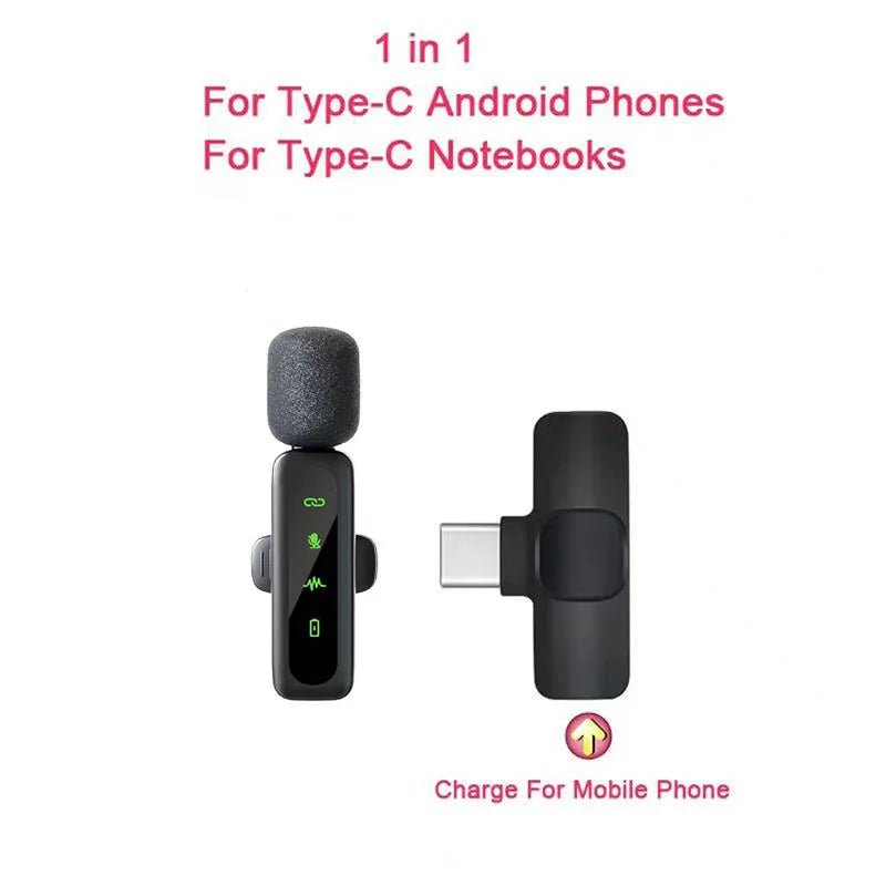 Lavalier Wireless Microphone 80mAh Rechargeable Battery Clip-On Podcast Mic for Streaming Vlogging Voice Recording Plug & Play - Tara's Tiny Treasures