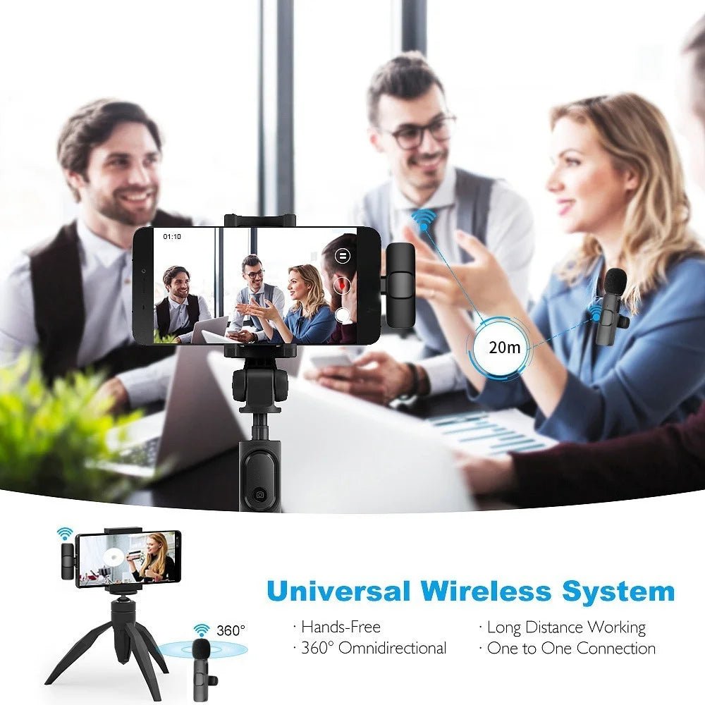 Lavalier Wireless Microphone 80mAh Rechargeable Battery Clip-On Podcast Mic for Streaming Vlogging Voice Recording Plug & Play - Tara's Tiny Treasures