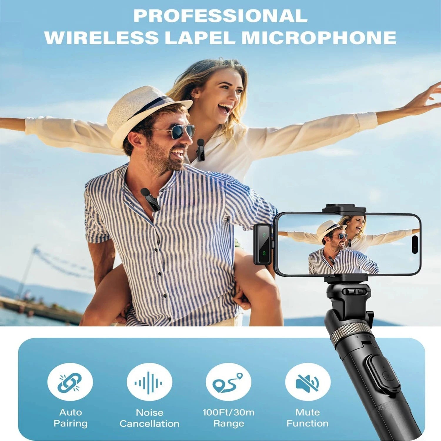 Lavalier Wireless Microphone 80mAh Rechargeable Battery Clip-On Podcast Mic for Streaming Vlogging Voice Recording Plug & Play - Tara's Tiny Treasures