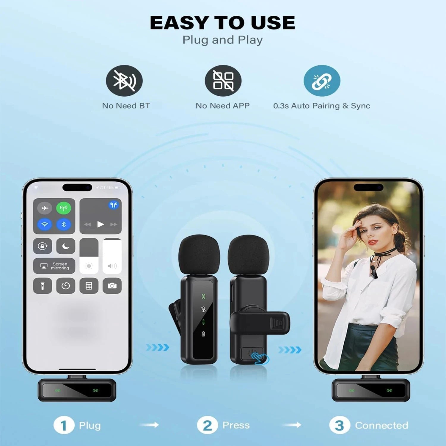 Lavalier Wireless Microphone 80mAh Rechargeable Battery Clip-On Podcast Mic for Streaming Vlogging Voice Recording Plug & Play - Tara's Tiny Treasures