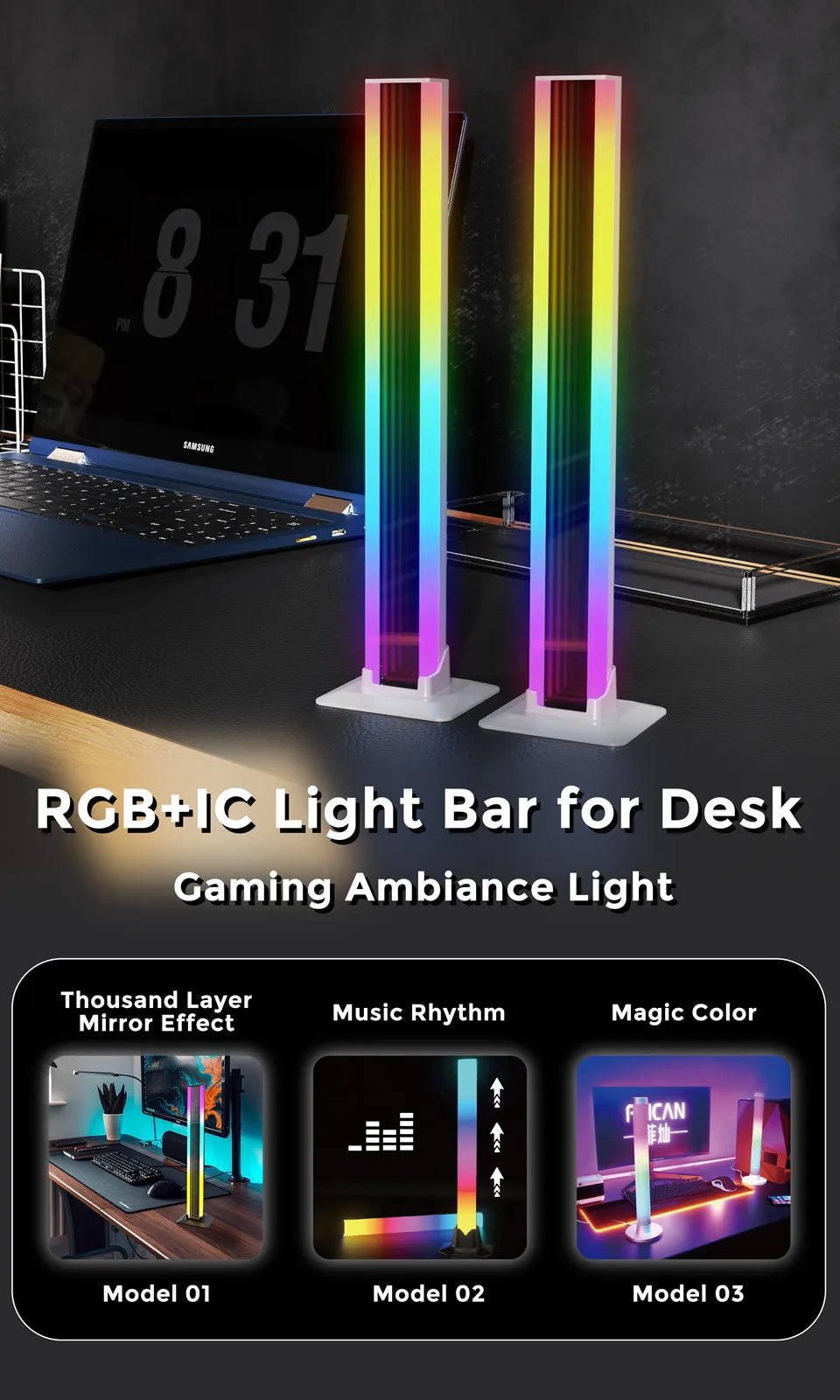 LED Ambient Light 2-Pack RGB Abyss Mirror Table Lamp Bluetooth Night Light USB Desk Mood Light for TV PC Gaming Room Decor - Tara's Tiny Treasures