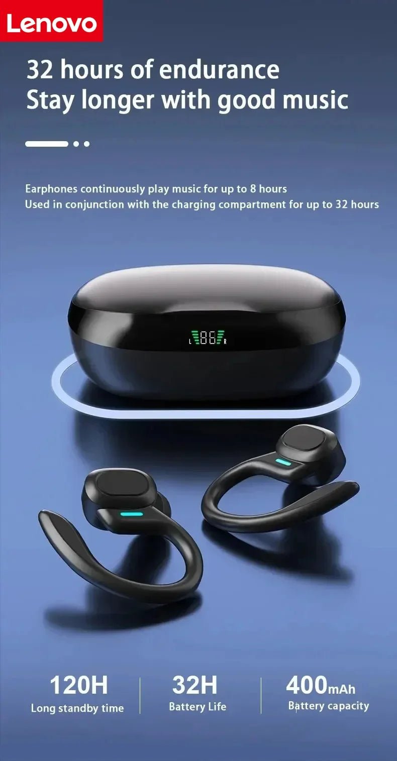 Lenovo Open-back Wireless Bluetooth Headphones, Noise-canceling and Waterproof Sports Headphones, Compatible with Xiaomi iPhone - Tara's Tiny Treasures
