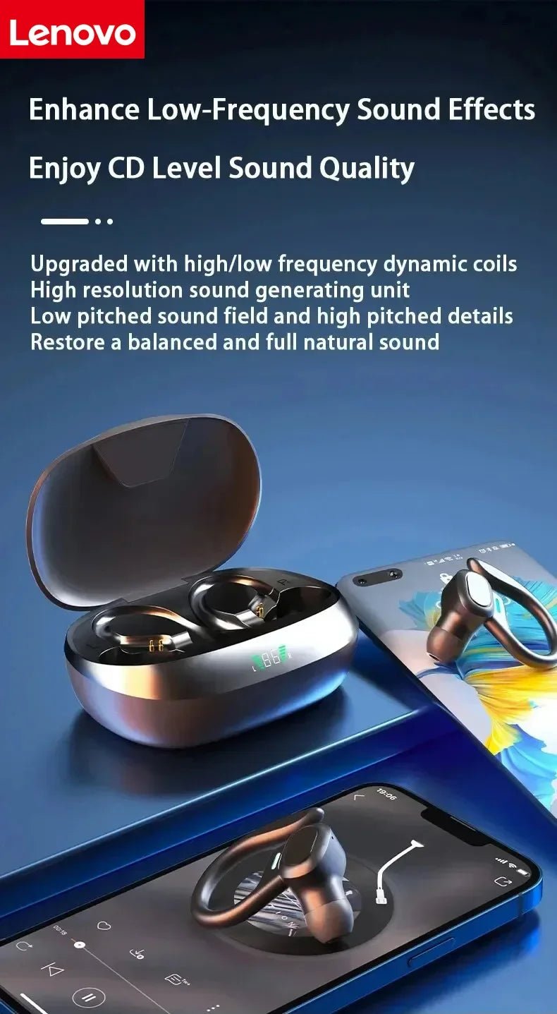 Lenovo Open-back Wireless Bluetooth Headphones, Noise-canceling and Waterproof Sports Headphones, Compatible with Xiaomi iPhone - Tara's Tiny Treasures