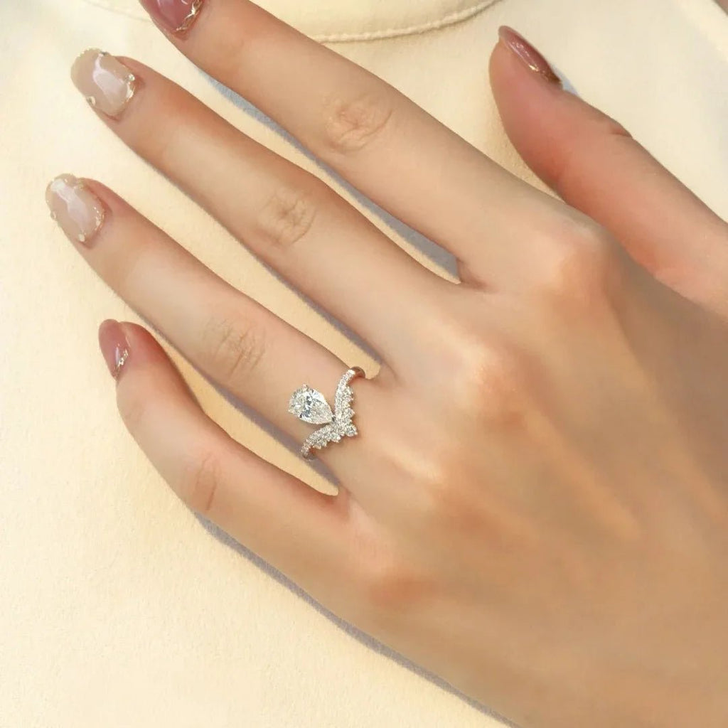 Luxury 1.5ct Water Drop Moissanite Ring wit Certificate Laboratory Diamond Rings Women Wedding Jewelry 18K Gold Plated S925 Si - Tara's Tiny Treasures