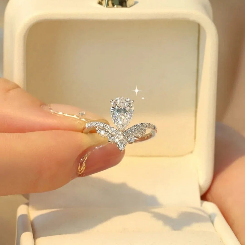 Luxury 1.5ct Water Drop Moissanite Ring wit Certificate Laboratory Diamond Rings Women Wedding Jewelry 18K Gold Plated S925 Si - Tara's Tiny Treasures