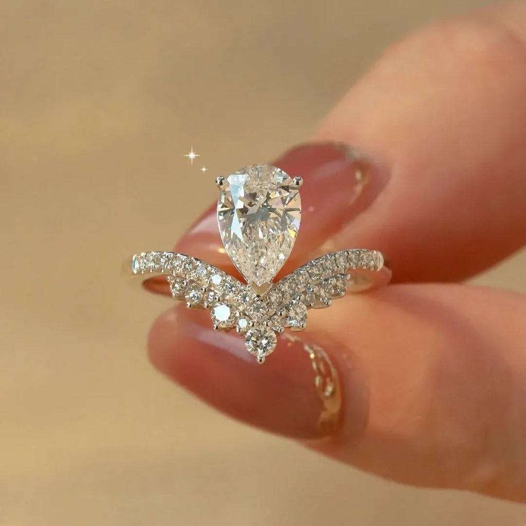 Luxury 1.5ct Water Drop Moissanite Ring wit Certificate Laboratory Diamond Rings Women Wedding Jewelry 18K Gold Plated S925 Si - Tara's Tiny Treasures