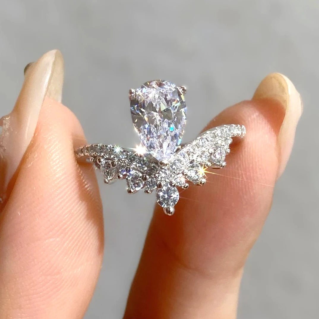 Luxury 1.5ct Water Drop Moissanite Ring wit Certificate Laboratory Diamond Rings Women Wedding Jewelry 18K Gold Plated S925 Si - Tara's Tiny Treasures