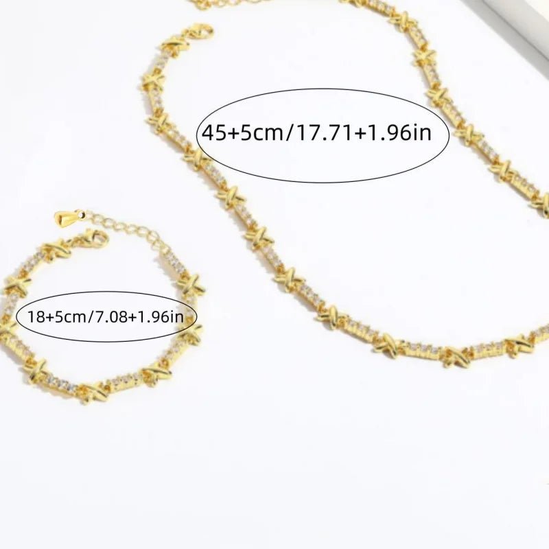 Luxury 18k Gold Plated Gemma Cubic Zirconia Jewelry Set for Women Elegant High Quality X Cross Choker Necklace Wedding Jewelry - Tara's Tiny Treasures
