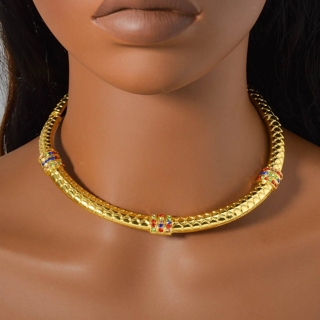 Luxury 18k Gold-Plated Women's Jewelry 4-Piece Round Necklace Bracelet Earrings Ring Gold Classic Dubai Wedding Gift - Tara's Tiny Treasures