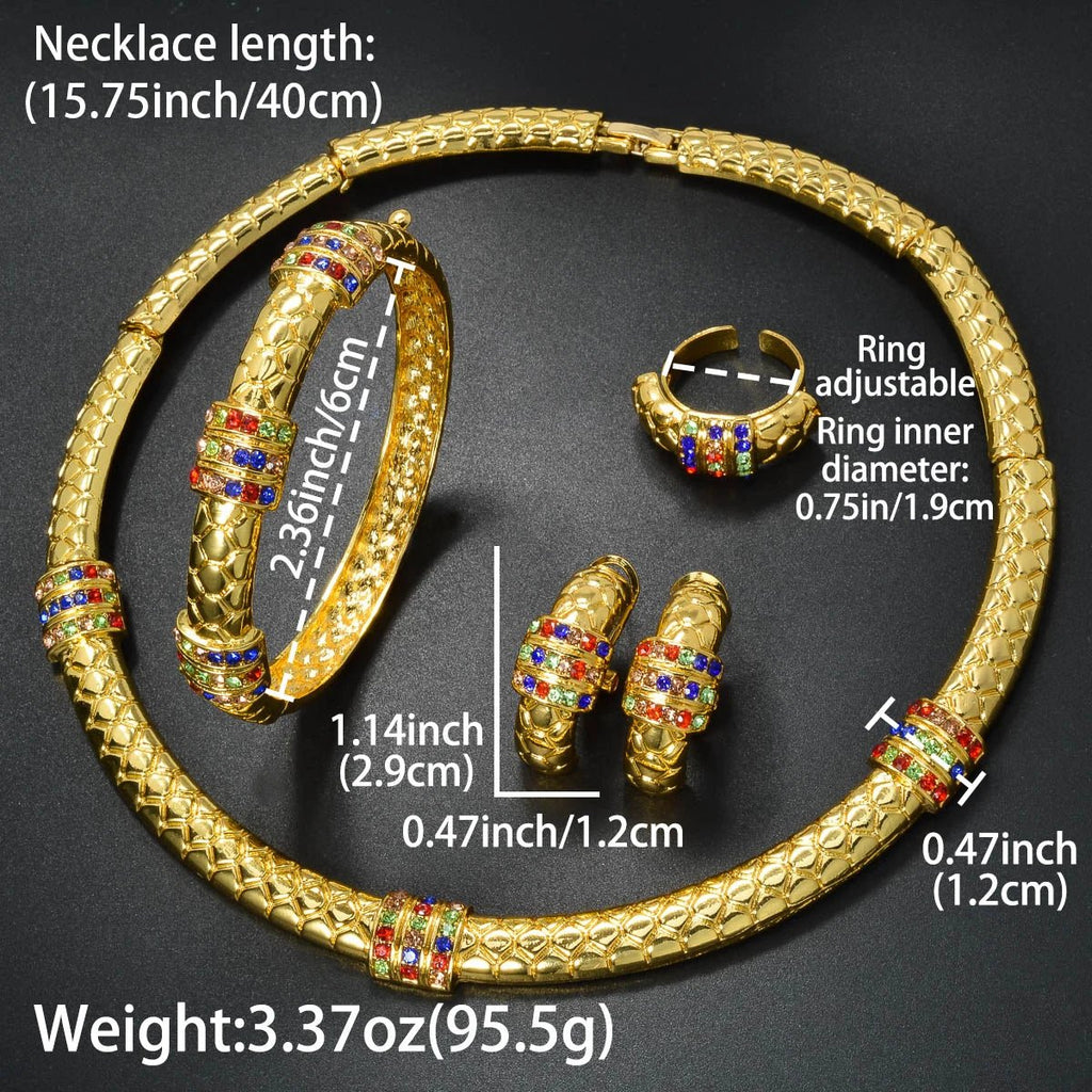 Luxury 18k Gold-Plated Women's Jewelry 4-Piece Round Necklace Bracelet Earrings Ring Gold Classic Dubai Wedding Gift - Tara's Tiny Treasures