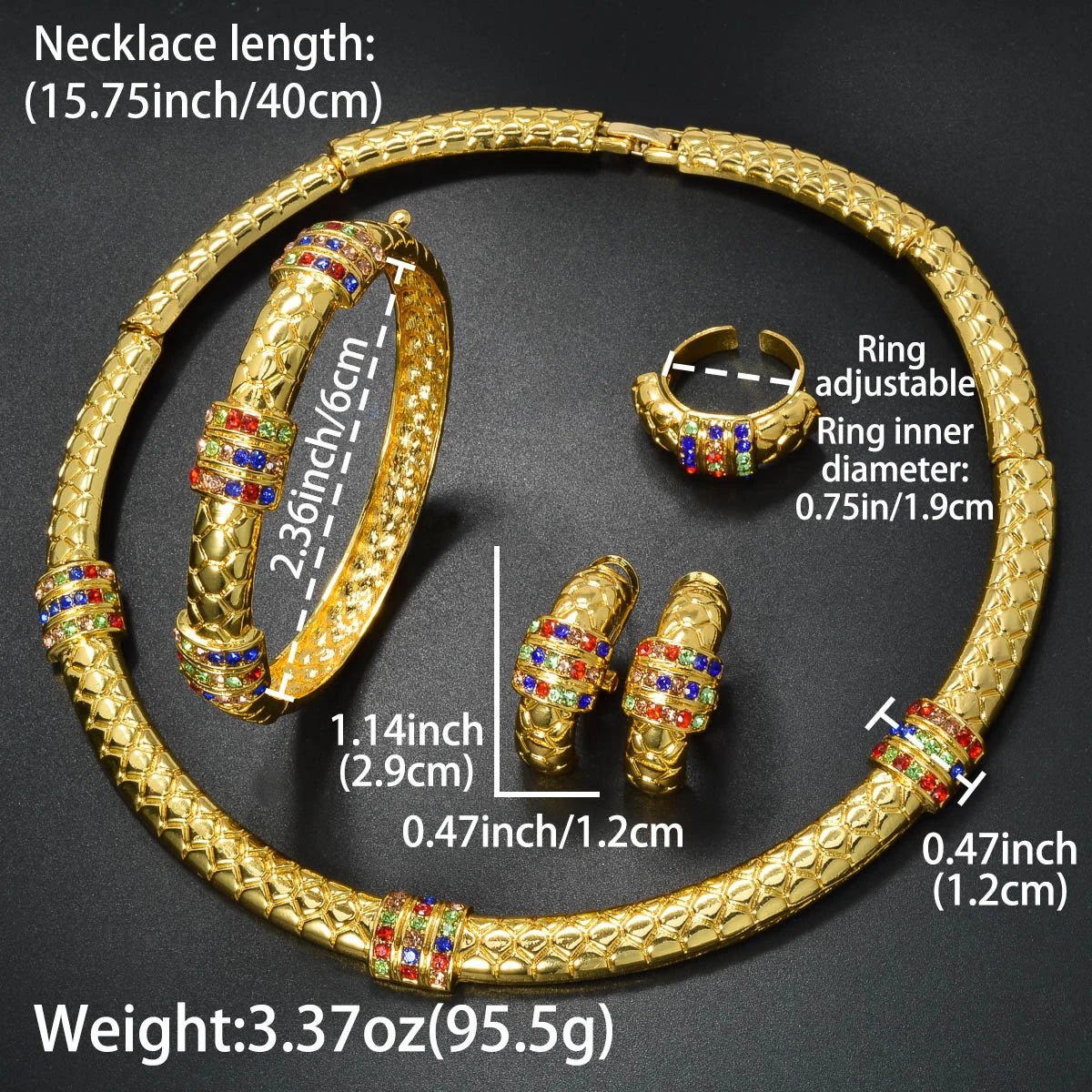 Luxury 18k Gold-Plated Women's Jewelry 4-Piece Round Necklace Bracelet Earrings Ring Gold Classic Dubai Wedding Gift - Tara's Tiny Treasures