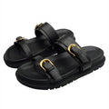 Luxury Brand Designer Platform Slippers for Women Summer High Quality Soft Leather Metal Buckle Slide Sandals Beach Flat Shoes - Tara's Tiny Treasures