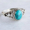 Luxury Design Ladies Turquoise Ring Suitable Women Daily Wear Jewelry Decoration Retro Silver Ethnic Filigree Oval Gem Ring - Tara's Tiny Treasures