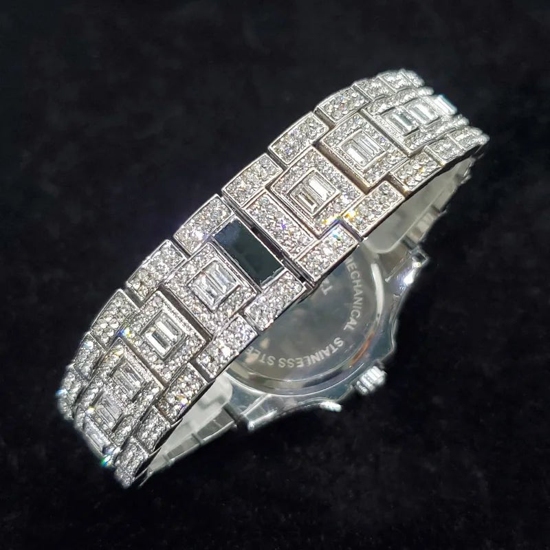Luxury Diamond Watch for Men Fashion Bling Iced Out Day Date Watches Hip Hop Golden Stainless Steel Quartz Man Clock Hot Sale - Tara's Tiny Treasures
