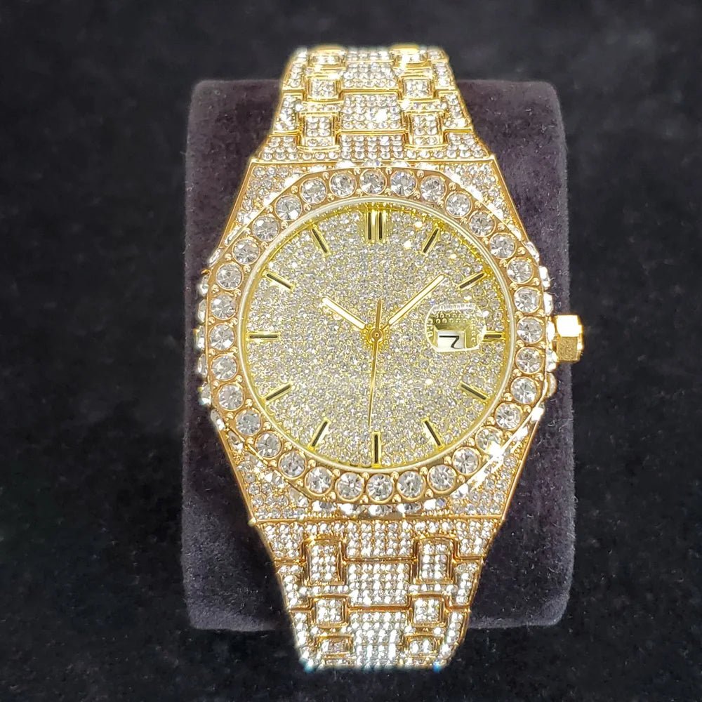 Luxury Fashion Diamond Watch for Men Top Brand Iced Out Stainless Steel Watches Hip Hop Bling Waterproof Date Clock Dropshipping - Tara's Tiny Treasures