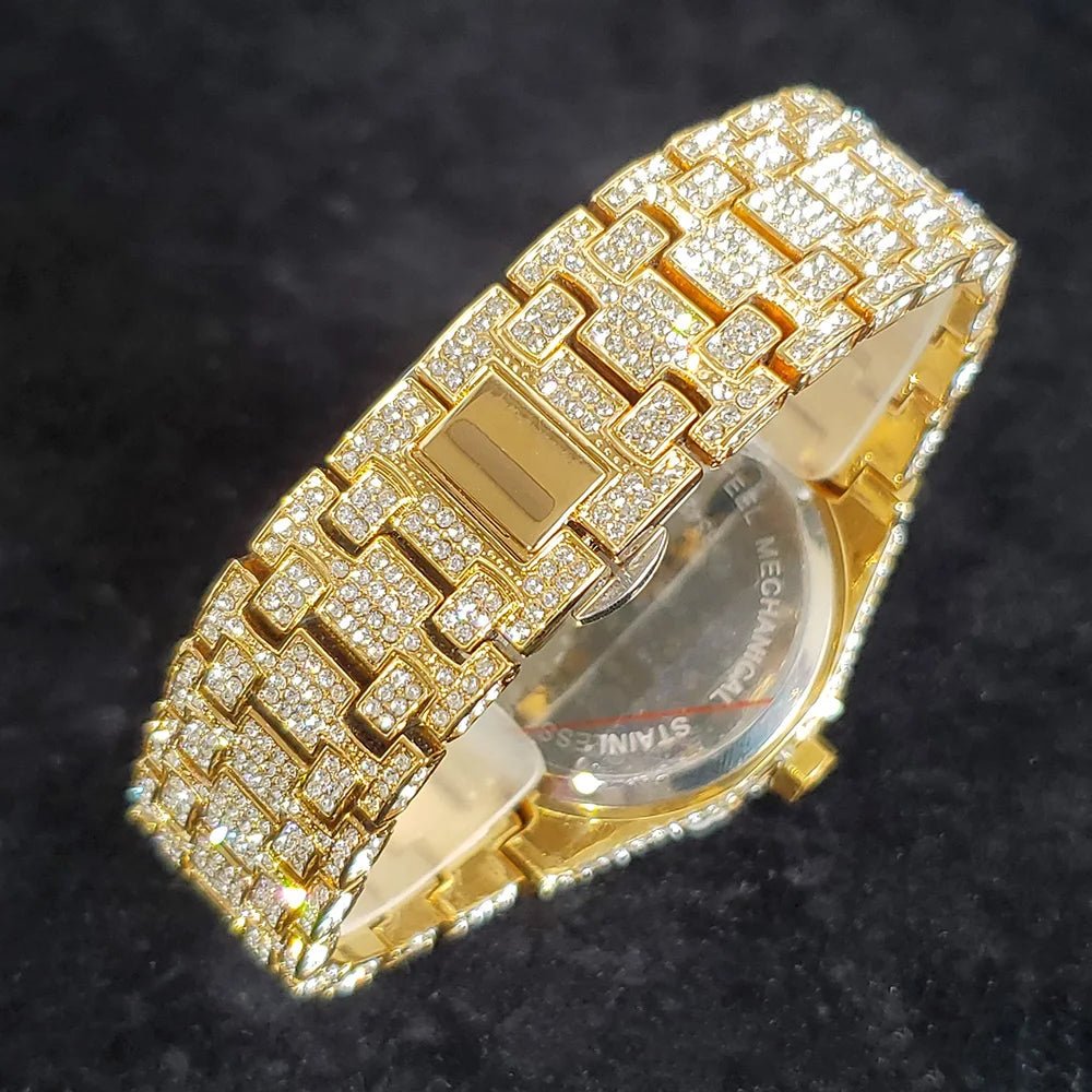 Luxury Fashion Diamond Watch for Men Top Brand Iced Out Stainless Steel Watches Hip Hop Bling Waterproof Date Clock Dropshipping - Tara's Tiny Treasures