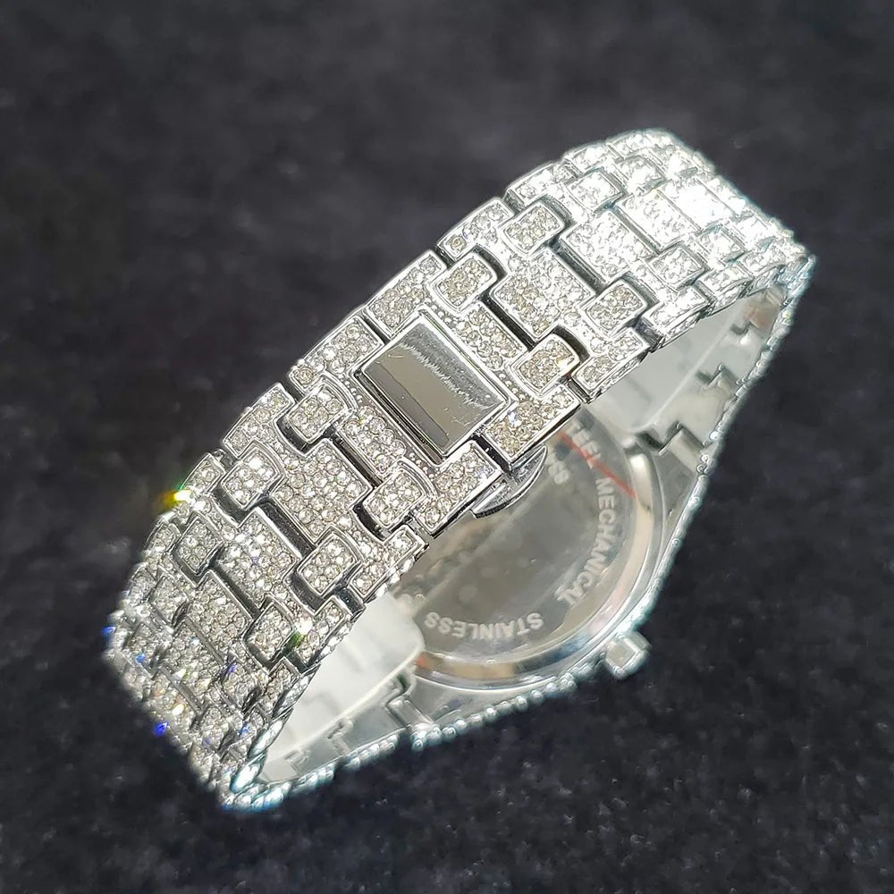 Luxury Fashion Diamond Watch for Men Top Brand Iced Out Stainless Steel Watches Hip Hop Bling Waterproof Date Clock Dropshipping - Tara's Tiny Treasures