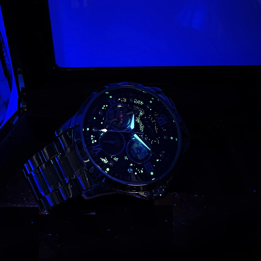 Luxury fully automatic mechanical men's watch with calendar, night light and waterproof, the first choice for gift giving - Tara's Tiny Treasures
